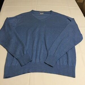 Peter Millar Sweater Men 2XL Blue Silk V-Neck Long Sleeve